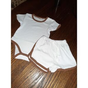 New Girl's 100 (3T) White Brown Ribbed Short Sleeve Bodysuit Shorts Set …